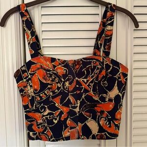 A.L.C. Orange and Black Printed Crop Top